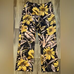 Cache Vintage Floral Glimmering Clear Discs Zip Up Dynamic Dress Pants 6